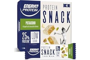 Enervit, Protein Snack al Pistacchio e Cioccolato Bianco, Low Sugar, Ricoperta di Cioccolato Bianco, Barrette Proteiche, Per il Controllo del Peso, Senza Glutine, 8 Barrette da 27g