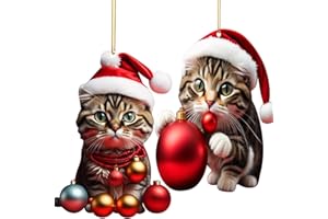 Keyoung Christmas Decorations Weihnachten deko weihnachtsanhänger anhänger Christbaumschmuck Katze Acryl weihnachtsbaumschmuck 2 pcs