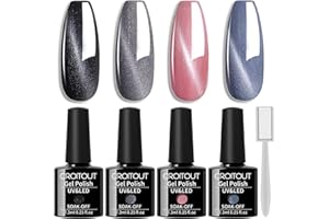 Croitout Gel Nagellack Set, Cat Eye Magnet UV Nagellack Set, Magnetisch Gel Gellack Shellac Set mit 1 Magnet, Mehrfarbig Ablösbarer Nagelgel Farben Geschenk Kit 4 x 7.3ml (4MY-007)