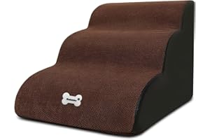 Galatée Escaliers pour Animaux De Compagnie, Rampe Amovible pour Animaux De Compagnie,3 Couches De Marches pour Chiens en Mousse Haute Densité Escaliers pour Animaux De Compagnie（Brun）