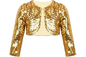 Freebily Veste à Paillettes Bébé Fille Boléro Baptême Mariage Brillant Cardigan Manteau Soirée Anniversaire Fille Blouson Danse Carnaval Fête 18 Mois-14 Ans