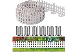 SHSYUE Garden Edging 10m, Lawn Edging Borders [Extra Tall 4.9IN ] Flexible Lawn Edging Kit with 60pcs Stakes,Mini Plastic Fence for Tree Flowerbeds Grass Yard -White-2