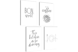 mojoliving Moderne Bilder Poster Set | Küchendeko Sprüche Set Küchenposter Wandcollage Wand Deko | 4x A4 ohne Bilderrahmen | Aesthetic Kunstdruck für Küche und Wohnzimmer K5