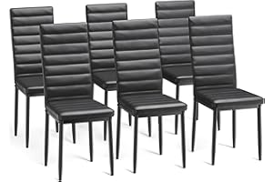 Bealife Lot de 6 Chaises de Salle à Manger, Chaises de Cuisine Rembourrées avec Dossier Haut, Ergonomique Chaise en Cuir synthétique, pour Cuisine, Salle à Manger, Bureau, Noir