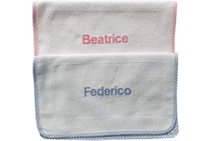 OM DOLCE CASA Porta bavaglino Bustina Portabavaglia asilo tovagliolo Asilo Scuola materna cm 18x30 CON RICAMO PERSONALIZZATO BAMBINA o BAMIBINO prodotto in Italia
