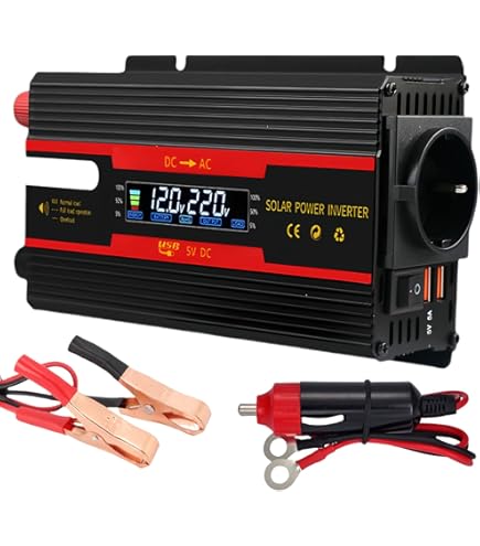 WODHMIEY 600 W auto-omvormer, 12 V/24 V naar 230 V, spanningstransformator met 1 stopcontact, 2 USB, type-C en sigarettenaansteker, lcd-display, sfeerverlichting, voor camping, reizen, en