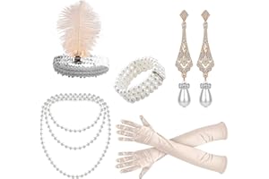 BDSHUNBF 5 Pieces 1920s accessories for women, 1920 Accessories Set, Great Gatsby Accessories Women, 1920s Fashion Flapper Headband, Roaring 20's Theme Flapper Costume Gatsby Accessories Set