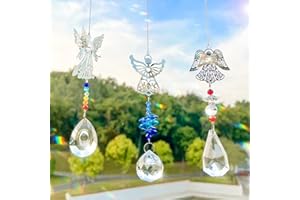 YIROCHAN 3 Pieces Crystal Suncatchers - Angel Sun Catchers for Windows, Glass Heart Prism Sun Catcher with Chain Pendant Hanging Decor for Lamps Light Home Window Garden Curtain Office Car Decoration