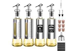LXUDN Bouteille Huile Olive 300ml, Ensemble De Bouteille Verre et de Vinaigre Adaptées aux Aliments Avec Entonnoir, Distributeur D'Huile, Becs Verseurs En Liège, Pour Liqueurs et Vinaigres (4 Pièces)
