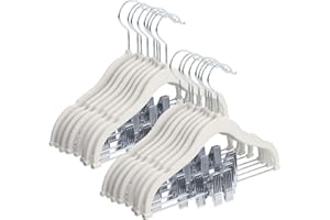 MangoKit Cintres pour Enfants avec Pinces Mobiles，Set of 16 Baby Velvet Hangers ，Non- Slip Kids Clothes Hangers, 0.5 CM Thick Ultra-Thin Space-Saving for Pants, Skirts, Dresses(30cm,Blanc)