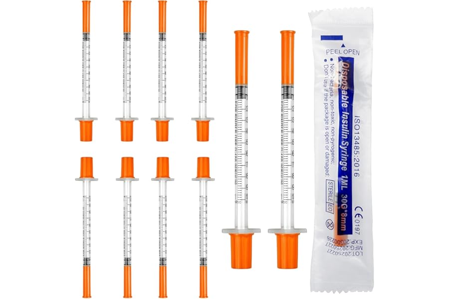 GUZHAIREN 10 Pack 1ml Syringes 30G 8mm Disposable Microfine Syringes for Injections Plastic Syringe with Cap Individually Wrapped Multipurpose Tools for Pets Feeding Labs Measuring
