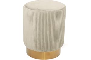 MONTEMAGGI Pouf Velluto Sgabello Plissettato Bianco Base Dorata Glam 35X35X42 cm