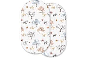 HAJRAN LINEN 2 x Moses Basket Sheets, 100% Pure Cotton Pram Fitted Sheets (81 x 41 cm) | Oeko-Tex 100 Soft, Breathable & Anti-allergic Bassinet Sheets (Animals & Trees, 81x41 cm)