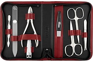 marQus Solingen set per manicure con tronchesino per unghie e lima di vetro 8 pezzi - kit in custodia di pelle di alta qualità per donne e uomini