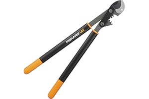 Fiskars Troncarami a incudine per legno secco e duro, Sistema a cremagliera PowerGear, Ø di taglio 5 cm, Lame in Acciaio temprato, Rivestimento antiaderente, Lunghezza: 64 cm, L93, Nero/Arancione