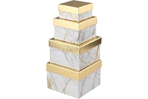 Briful Gift Box with Lid Square Paper Jewelry Gift Boxes Small Storage Box, Set of 4 Assorted Sizes, Suitable for Gifts, Bridesmaids, Crafting, Toys, Gift Packaging Box - Marbling