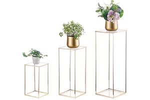Support Fleurs Centres Table Mariage - 3 Pcs Or Vases à Colonne Métallique avec Panneau Acrylique Inweder Grand Vase Vases Centres de Table Porte Fleurs Géométriques Table Décorations Maison