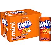 Fanta Orange Low Calorie Soft Drink Pack 6 Mini 200ml | Low Calorie Orange Drink with Fruit Juice, Great for Meals, Parties a