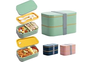 Aiuuee Lunch Box 1600ML Boite Repas avec Couverts Bento Box à 2 Couches Boîte à Lunch Micro Ondes Boîte à Déjeuner pour Enfants et Adultes Pique-Niques Travail L'école