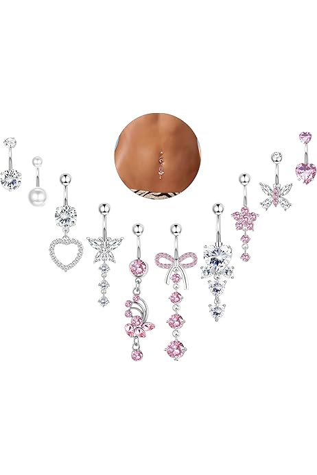 Set De 8 Bijoux Piercing Nombril En Acier Chirurgical 14G - Funseedrr - Idéal Pour Un Look Unique Et Sûr