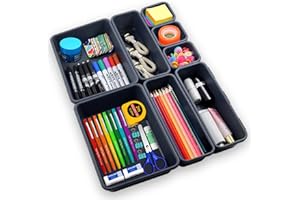 SUNSHINE SMILE Organizer Cassetti Bagno Cucina, 8 Pezzi Divisori Organizzatore Cassetti in Plastica di 3 Dimensioni, Portaposate Separatori Organizer Scrivania Contenitori per Trucchi Bagno Cucina Ufficio