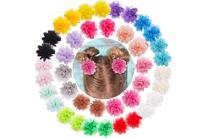 N\C 40pcs Chiffon Flower Baby Girl Hair Clips 2" Tiny Baby Flowers Hair Clips Ribbon Lined Clips for Infants Toddlers Kids