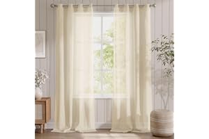 TOPICK Zasłony na przelotkach, zasłony do salonu, sypialni, wys. 260 x szer. 140 cm, przezroczyste zasłony o wyglądzie lnu, khaki, na przelotkach, zestaw 2 sztuk