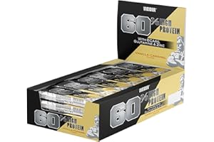 ‎WEIDER Weider 60% Protein Bar. Baton proteinowy o najwyższej zawartości białka. Prawie bez cukru. Z L-glutaminą i BCAA do budowy mięśni. Smak - Waniliowy (45 g x 24)