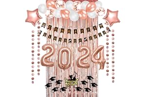 Easy Joy Graduation Party Decorations 2024 Foil Graduation Balloons Congrats Bunting Banner Black Graduation Cake Toppers Rose Gold Circle Dot Garland for 2024 Grduation Party Supplies