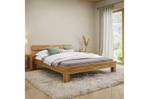 skølm Floki Massivholzbett 160x200 cm aus Eiche - hochwertiges Bettgestell - Bettrahmen mit Bettkopf - Holzbett in Natur geölt - Bett 160x200 cm geeignet als Doppelbett - Futonbett