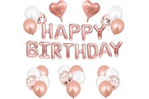 OKANY Birthday Decorations Birthday Party Decorations Rose Gold Birthday Decoration Happy Birthday Banner Happy Birthday Balloons Party Supplies with Confetti Latex Balloons