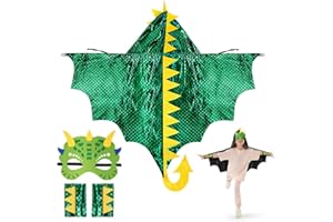 Aomig Cape Dinosaure Déguisement Enfant, 2/3pcs Costume de Dragon de Cape de Dinosaure, Dinosaure Dinosaure Cape À Capuche Manteau avec Masque pour Garçon Fille Cosplay Halloween Carnaval Noël Fête