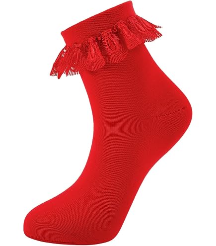 Damen-Socken Mit Rüschen | Knöchellang In Weiß, Rosa, Rot, Schwarz, 50er Style
