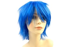 Yamel Anime Halloween Wig Blue for Cosplay Party, Synthetic Layered Short Hair Wigs with Bangs, Pastel Wigs for Women Men Adult