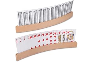Zocipro Lot de 2 Supports de Cartes à Jouer pour Adultes, Support de Cartes de Jeu incurvé en Bois, Support Mains Libres, Support de Cartes