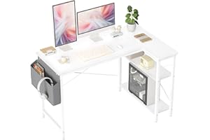 BEXEVUE - Scrivania a forma di L, 120 x 70 cm, tavolo da gioco con ripiani, tavolo angolare reversibile per computer, tavolo da gioco per studio, lavoro, casa, camera da letto, bianco