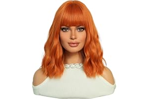 7JHH WIGS Peruka imbirowa krótka kręcona, bob, neonowa, krótka peruka bob, kolorowa peruka cosplay, treska na wieczór panieński, neonowy prezent, dekoracja Halloween