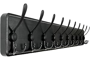 WEBI Attaccapanni da Muro,10 Ganci Tripli,98cm Lungo Appendiabiti da Muro,Attaccapanni da Parete Legno,Apendi di Abiti Ingresso per Cappotto,Giacche,Nero