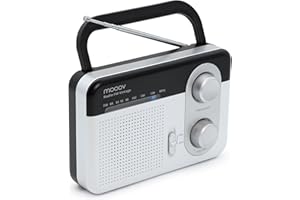 METRONIC 477220 Radio à Piles Portable Fm Grandes Ondes avec Sortie Casque et Poignée de Transport Rabattable- Transistor Alimentation Pile ou Secteur - Look Vintage - Noir Et Blanc