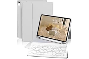 GKABXY Hülle mit Tastatur für iPad (A16) 10/11 Generation, 10.9/11 Zoll, (2022/2025), Soft TPU Rückseite Gehäuse mit Stifthalter, Magnetische Abnehmbar Bluetooth Tastatur, QWERTZ-Layout, Grau