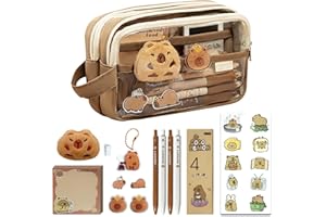 Pmueuff Trousse Capybara, Ensemble Papeterie Capybara avec Stylo Capibara, Autocollants, Pins, Porte-clés et Blocs-Notes Trousse à Crayons Capybara Mignon Grande Capacité pour Bureau École