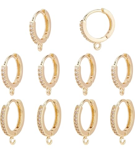PandaHall Brass Micro Pave Cubic Zirconia Huggie Hoop Earring Findings, with Hor