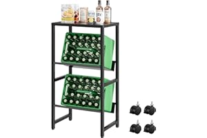 Sealong Drinks Crate Rack, 2 Crates with Shelf, Crate Rack with Metal Pegboard Shelf, Free Standing Drink Shelf with Wheels and Height-Adjustable Feet, Shelf Drink Crates Beer Crate Stand