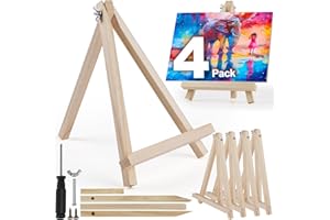 JOIBABE 4 Pack Mini Easel Stand,23cm/9in Wooden Tabletop Art Display Easels, Small Easel Stand for Display Desktop Holder Stand for Displaying Canvas Paintings,Drawing, Weddings, Kids Arts & Crafts