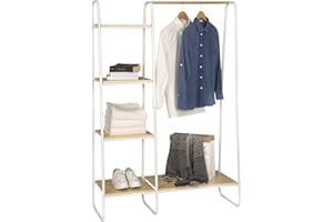 EUGAD Stand Appendiabiti da Terra Multifunzionale con 5 Mensole Attaccapanni Scarpiera Versatile Scaffale Portaoggetti Colore Legno Chiaro+Bianco 0073XJYJ