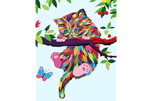 Elftoyer Paint by Numbers for Kids & Beginner, DIY Canvas Painting Gift Kits - Colorful Cats and Butterflies 16 x 20 inch (Without Framed)