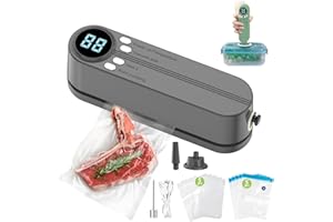 HUIJUKEJI Mini Bag Sealer, Handheld Heat Sealer with 3 External Connectors Vacuum Sealer Machine, Portable Sealing Machine with 4pcs Vaccum Sealer Bags for Snack Preservation Food Storage (Grey)