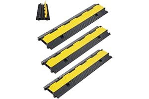 CREWORKS 3 Pezzi Passacavo a Pavimento in Gomma con 2 Canali Capacità 5T, Passacavi a Pavimento Rampa, Modulare Coperchio di Protezione Cavi Antiscivolo, Protezione per Rampa in Gomma