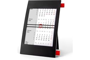 Truento 3-Monats-Tischkalender für 2 Jahre (2026 & 2027) - mit Drehmechanik - schwarz/rot