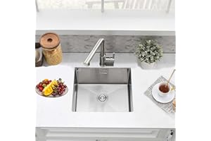 Stainless Steel Kitchen Sink, 40X40CM Small Sink, BoomHoze Undermount Single Bowl Outdoor Campervan Sink with Silencer Pad, Drainer Fittings, Drop in Flushmount or Topmount Installation, Brushed